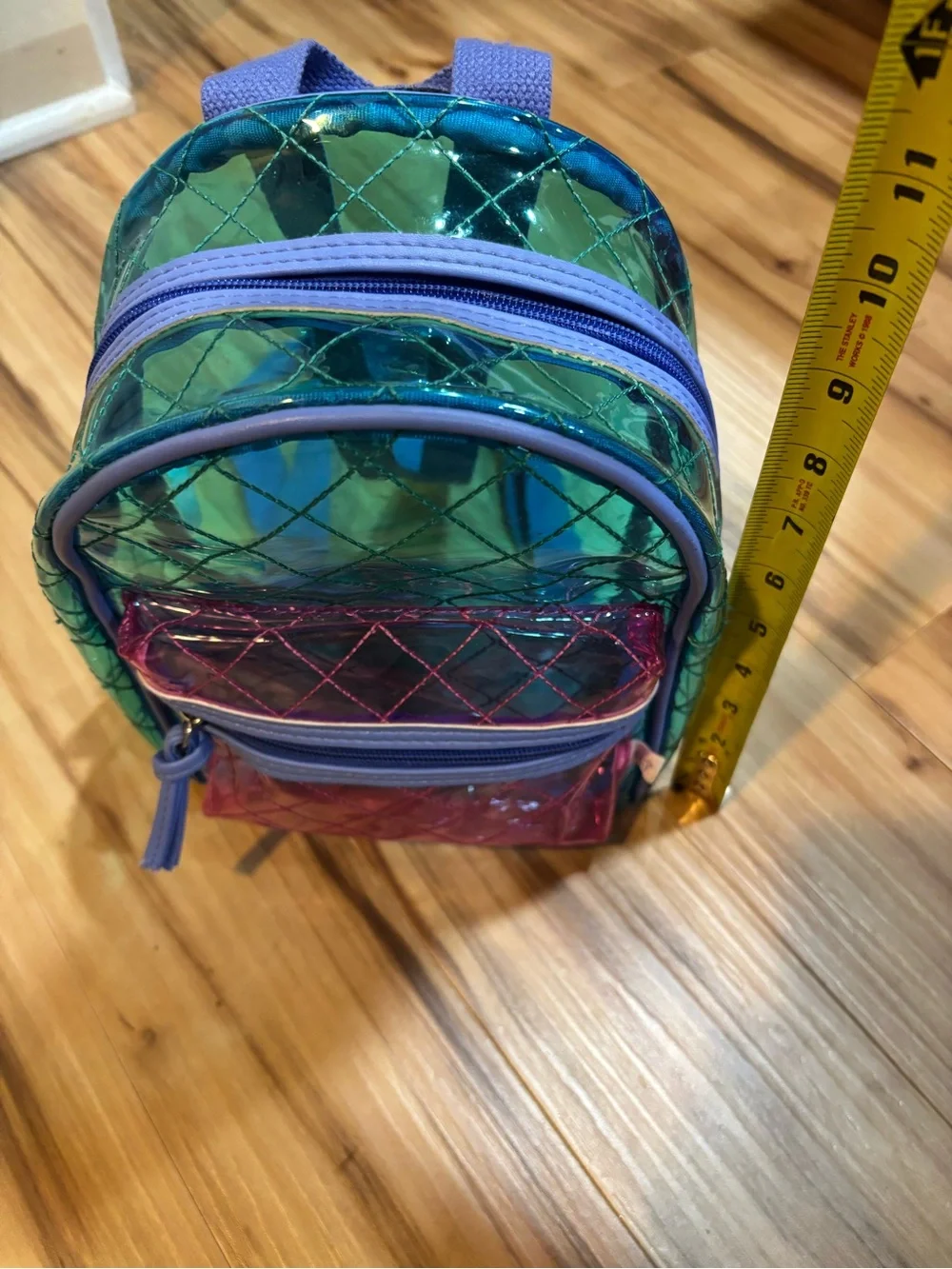 Kids Teal Iridescent Transparent Backpack Carry Loop & Adjustable Straps Retro